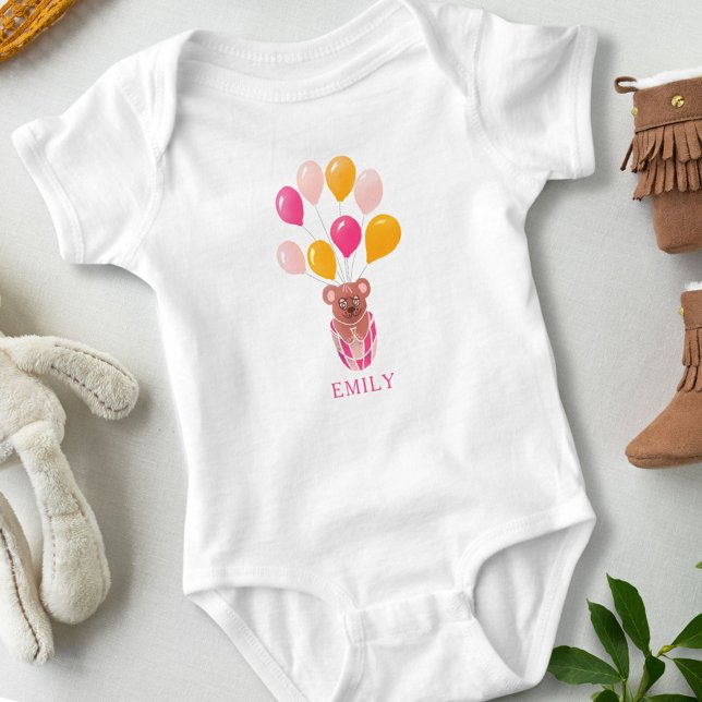 Niedliches Teddy Bear Pink Balloons Girl Baby Strampler (Von Creator hochgeladen)