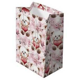 Niedliches Teddy Bear Valentine's Day Hearts Muste Mittlere Geschenktüte