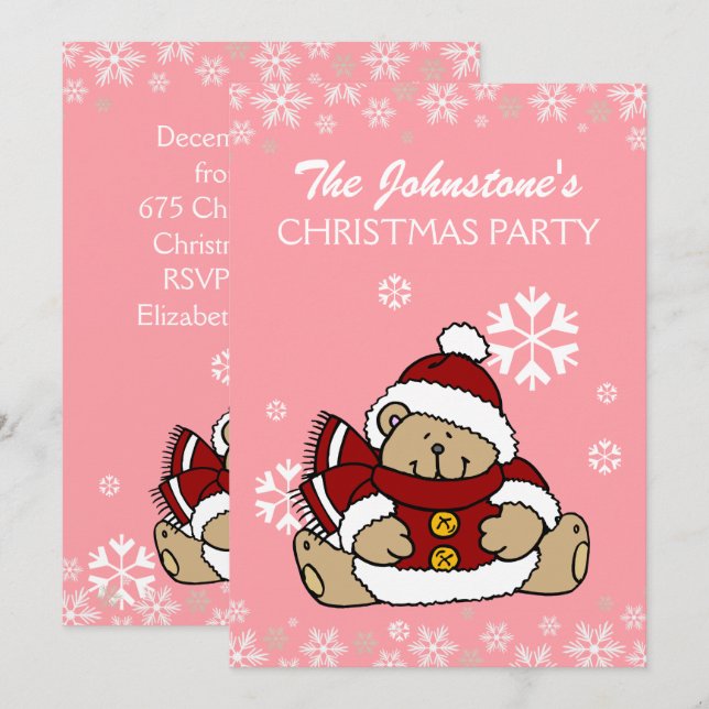 Niedliches Teddy Bear Weihnachtsfest Party Einladung (Vorne/Hinten)