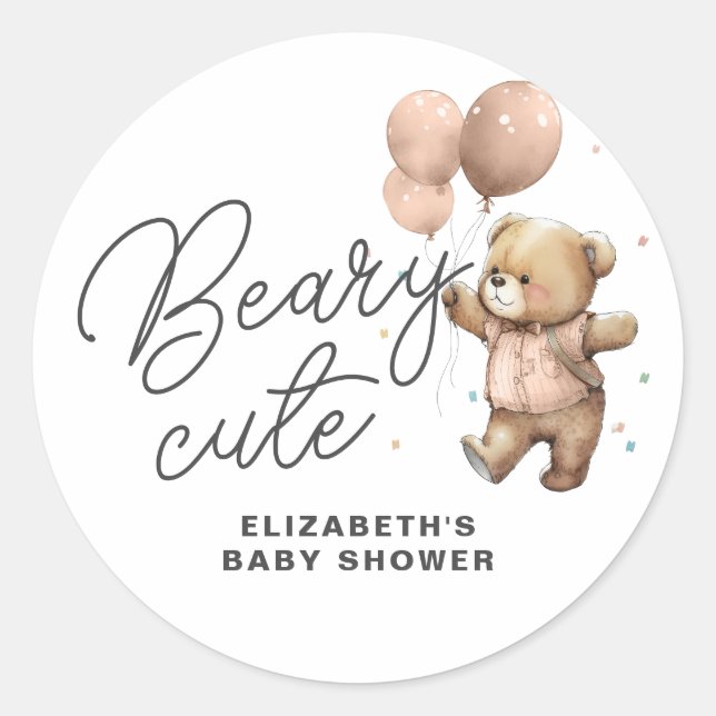 Niedliches Teddy Beary Sweet Baby Dusche Party Runder Aufkleber (Vorderseite)