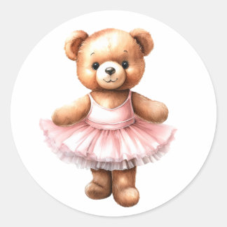 Niedliches Teddybär Ballerina Tanzballet Runder Aufkleber