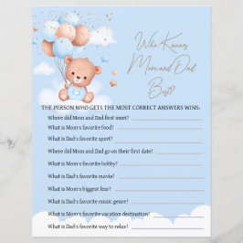 Niedliches Teddybär hellblaues Babyduschspiel