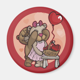 Niedliches Teddypärchen mit rotem Magnet