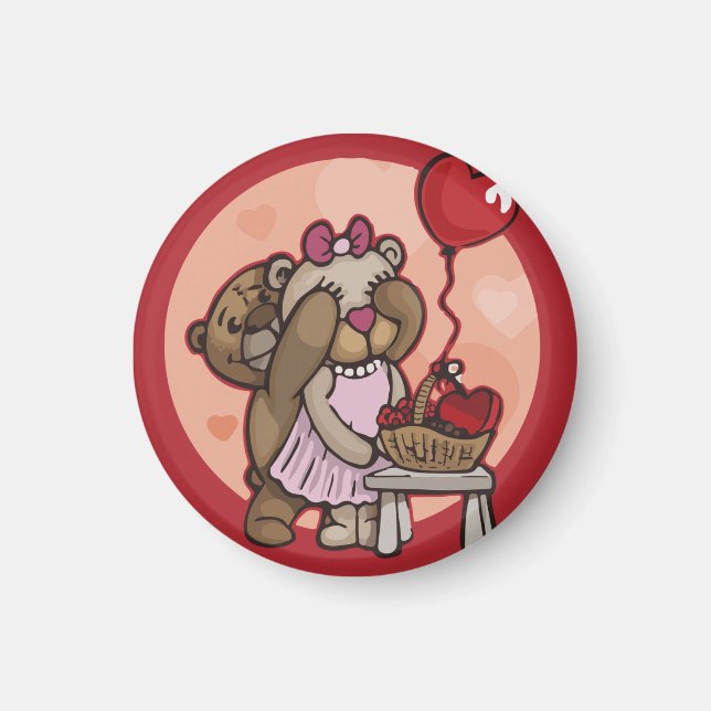 Niedliches Teddypärchen mit rotem Magnet (Vorne)