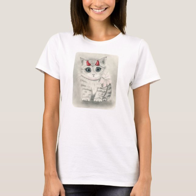 Niedliches Teufel-Kätzchen, kleines rotes T-Shirt (Vorderseite)
