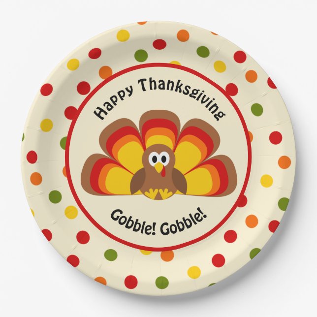 Niedliches Thanksgiving in der Türkei mit Polka Do Pappteller (Vorderseite)