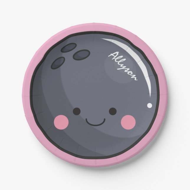 Niedliches Thema Kawaii Bowling Ball Personalisier Pappteller (Vorderseite)
