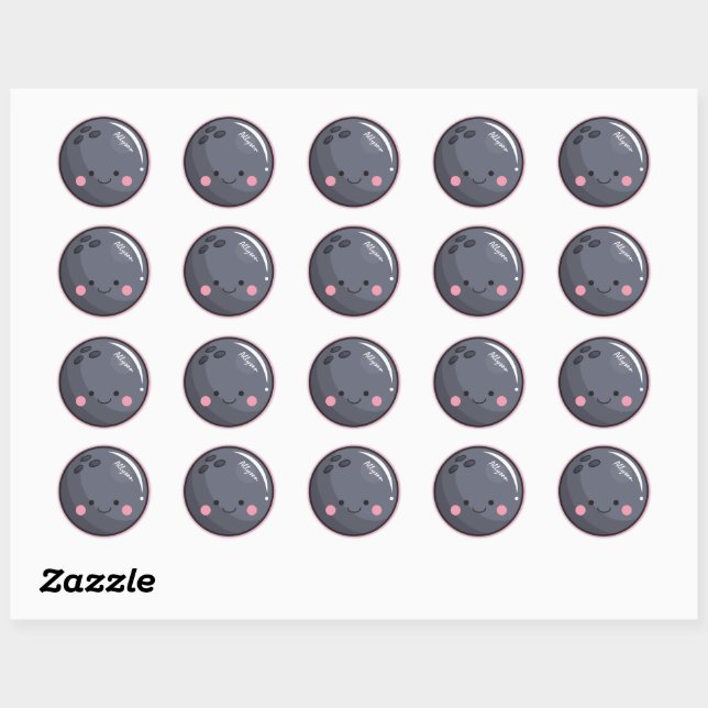 Niedliches Thema Kawaii Bowling Ball Personalisier Runder Aufkleber (Blatt)