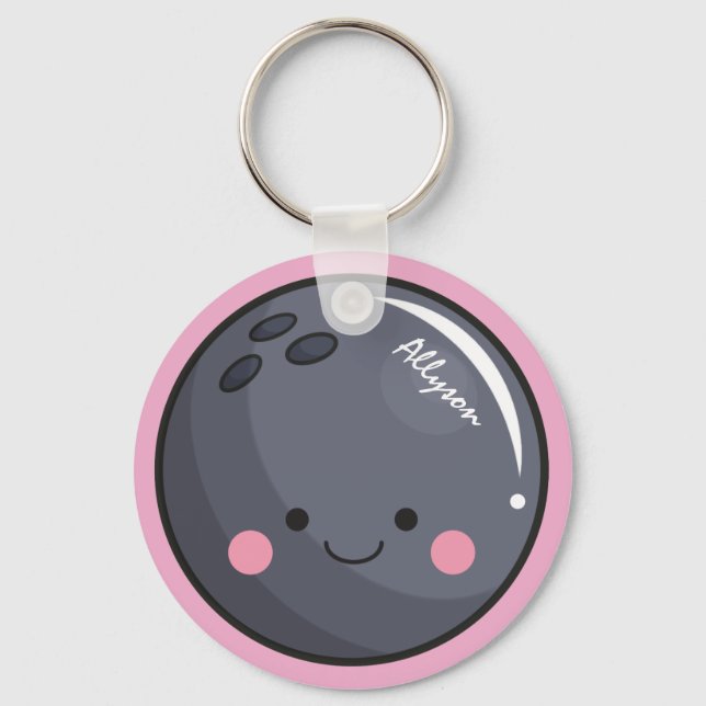 Niedliches Thema Kawaii Bowling Ball Personalisier Schlüsselanhänger (Vorderseite)