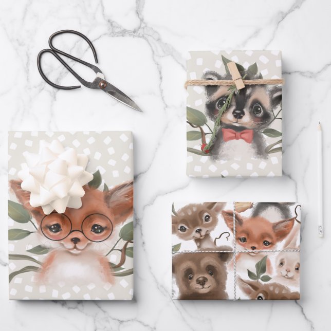 Niedliches Thema "Woodland Animals Children's Stor Geschenkpapier Set (Vorderseite)