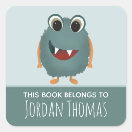 Niedliches "This Book Belongs" Blue Monster Buchze Quadratischer Aufkleber