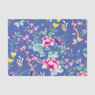 Niedliches Tiefblaues Floral- und Schmetterlingsmu Seidenpapier