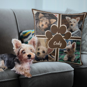 Niedliches Tier Foto Collage Hundename Paw Throw K Kissen