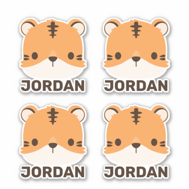 Niedliches Tiger mit Personalisiertem Namen Aufkleber (Vorderseite)