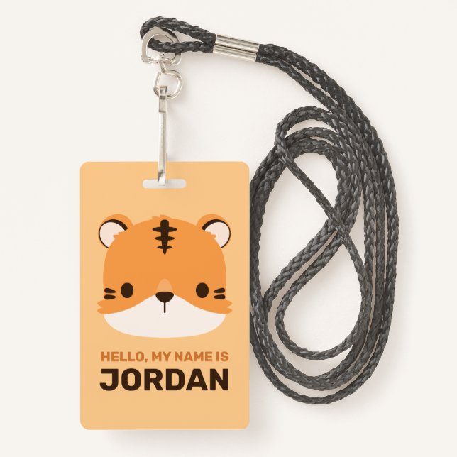 Niedliches Tiger mit Personalisiertem Namen Ausweis (Vorderseite mit Schlüsselband)