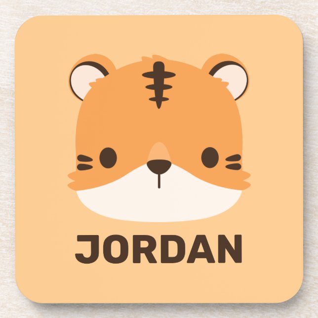 Niedliches Tiger mit Personalisiertem Namen Getränkeuntersetzer (Vorderseite)