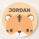Niedliches Tiger mit Personalisiertem Namen Getränkeuntersetzer<br><div class="desc">Ein niedliches Design,  das Ihren Tag aufhellt. Dieses Design bietet eine niedliche Tiger Cartoon-Abbildung mit personalisiertem Namen in braun modernen Sans Serif Schriftart Stil auf pastellorange Hintergrund. Perfekte personalisierte Geschenke für Kinder.</div>