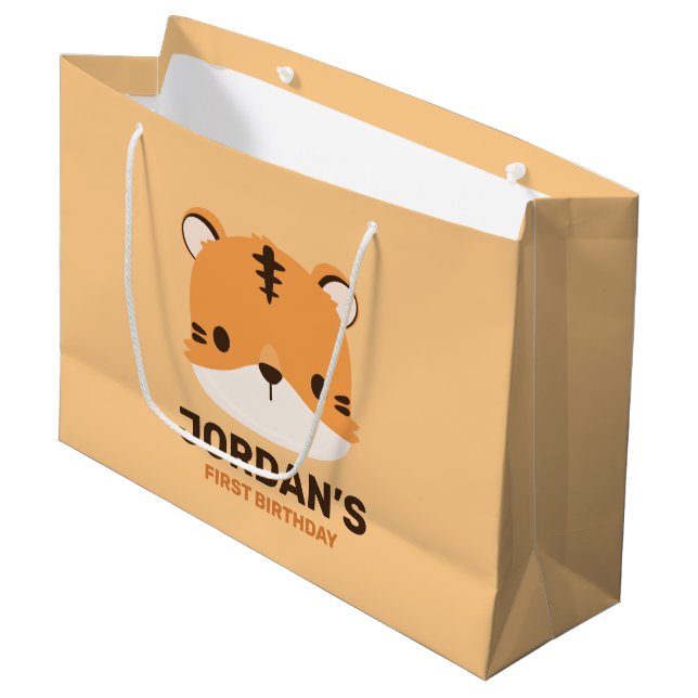 Niedliches Tiger mit Personalisiertem Namen Große Geschenktüte (Vorderseite Schrägansicht)