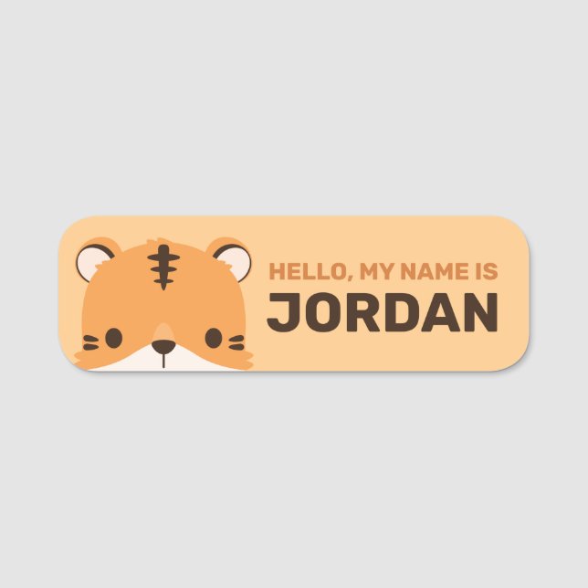 Niedliches Tiger mit Personalisiertem Namen Namensschild (Vorderseite)
