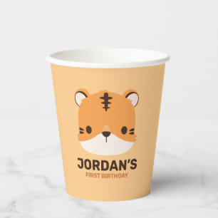 Niedliches Tiger mit Personalisiertem Namen Pappbecher