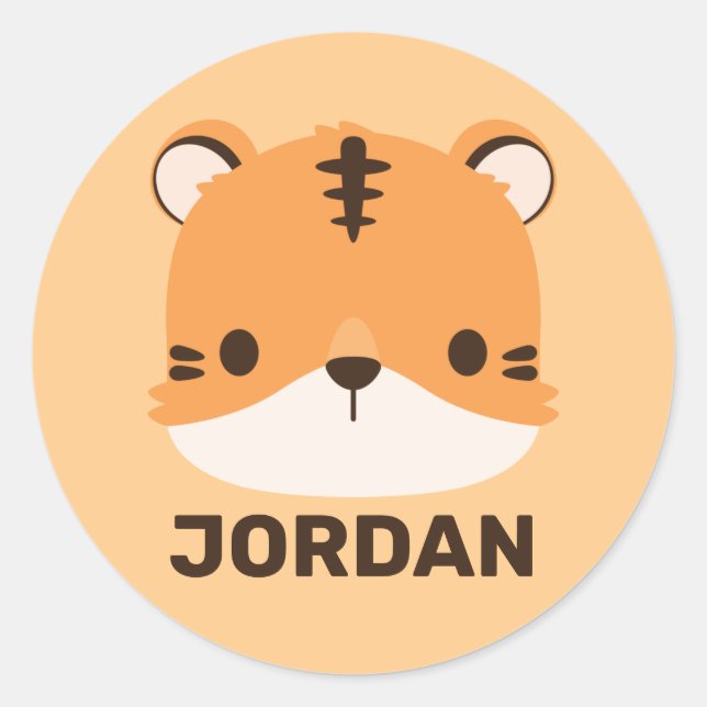 Niedliches Tiger mit Personalisiertem Namen Runder Aufkleber (Vorderseite)