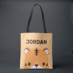 Niedliches Tiger mit Personalisiertem Namen Tasche<br><div class="desc">Ein niedliches Design,  das Ihren Tag aufhellt. Dieses Design bietet eine niedliche Tiger Cartoon-Abbildung mit personalisiertem Namen in braun modernen Sans Serif Schriftart Stil auf pastellorange Hintergrund. Perfekte personalisierte Geschenke für Kinder.</div>