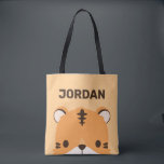 Niedliches Tiger mit Personalisiertem Namen Tasche<br><div class="desc">Ein niedliches Design,  das Ihren Tag aufhellt. Dieses Design bietet eine niedliche Tiger Cartoon-Abbildung mit personalisiertem Namen in braun modernen Sans Serif Schriftart Stil auf pastellorange Hintergrund. Perfekte personalisierte Geschenke für Kinder.</div>
