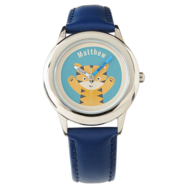 Niedliches Tiger - Personalisierte Kinder Armbanduhr (Vorderseite)