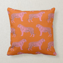 Niedliches Tigermuster in kräftigem Rosa und Orang Kissen