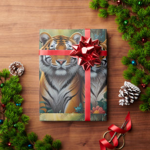 Niedliches Tigerpaar im Wald Geschenkpapier