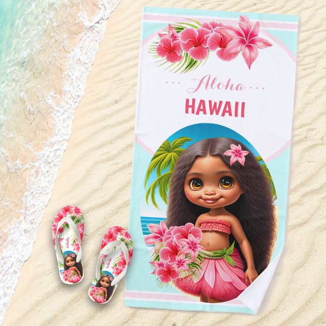 Niedliches Tiki Girl Sommerurlaub Personalisiert G Strandtuch (Von Creator hochgeladen)