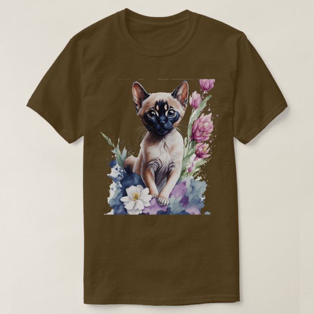 niedliches Tonkinese Kätzchen vor Blume lebendig T-Shirt (Design vorne)