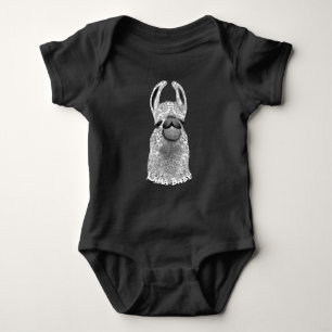 Niedliches trendy Grau-Weiß-Muster Lama Baby Strampler