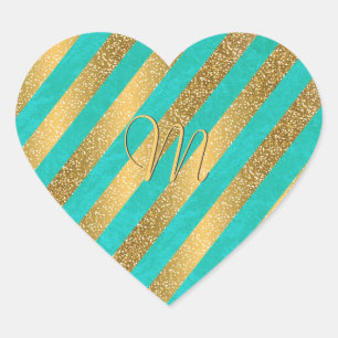 Niedliches trendy Monogramm stripes Herz-Aufkleber