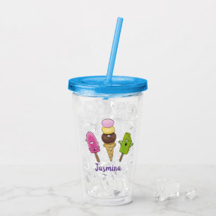 Niedliches Trio aus Cartoon-Eis Acryltrinkbecher