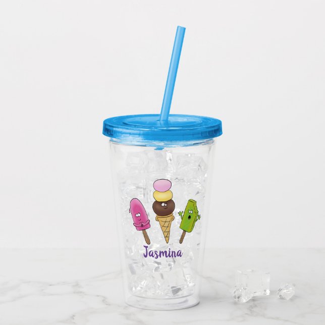 Niedliches Trio aus Cartoon-Eis Acryltrinkbecher (Rückseite Ice)