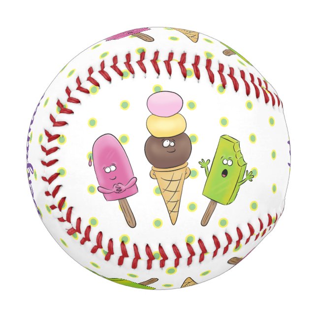 Niedliches Trio aus Cartoon-Eis Baseball (Vorderseite Links)