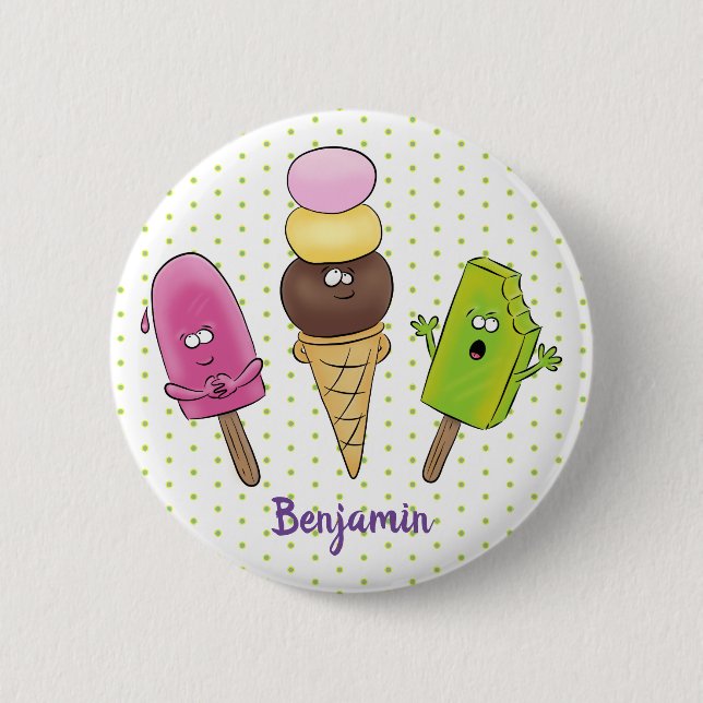 Niedliches Trio aus Cartoon-Eis Button (Vorderseite)