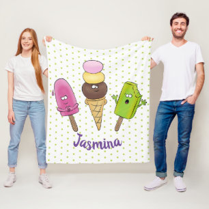 Niedliches Trio aus Cartoon-Eis Fleecedecke