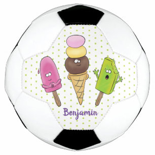 Niedliches Trio aus Cartoon-Eis Fußball