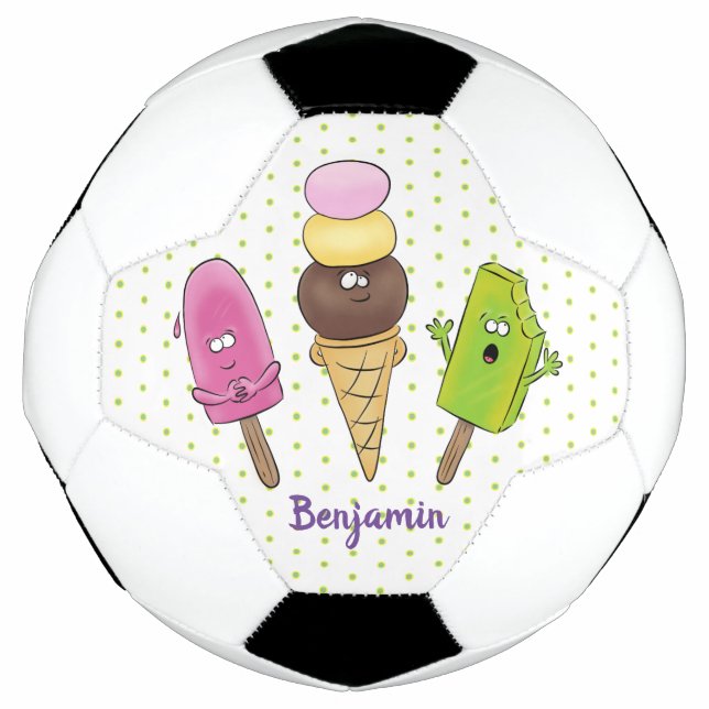 Niedliches Trio aus Cartoon-Eis Fußball (Vorderseite)