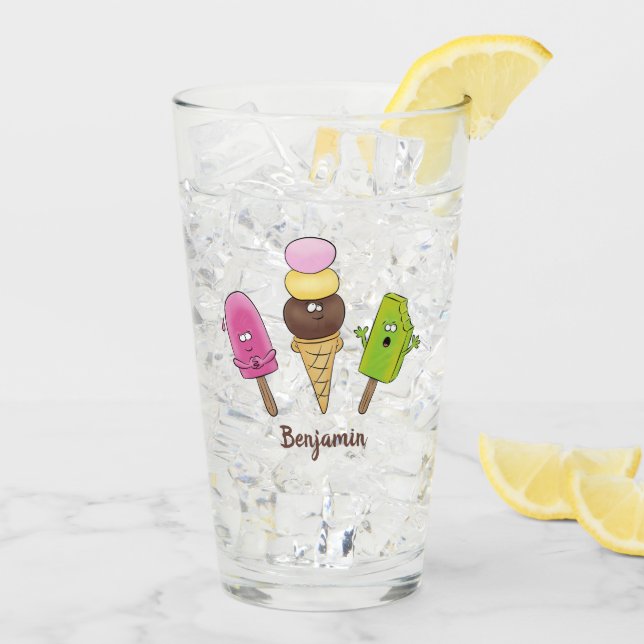 Niedliches Trio aus Cartoon-Eis Glas (Rückseite Ice)
