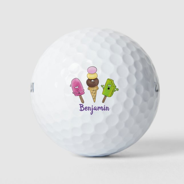 Niedliches Trio aus Cartoon-Eis Golfball (Vorderseite)