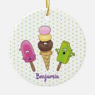 Niedliches Trio aus Cartoon-Eis Keramik Ornament