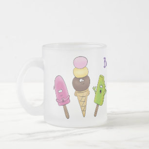 Niedliches Trio aus Cartoon-Eis Mattglastasse
