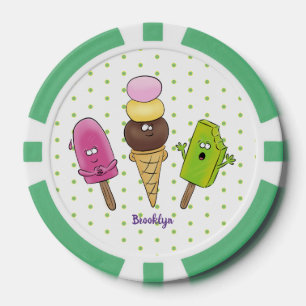 Niedliches Trio aus Cartoon-Eis Pokerchips