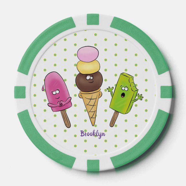 Niedliches Trio aus Cartoon-Eis Pokerchips (Vorderseite)