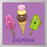 Niedliches Trio aus Cartoon-Eis