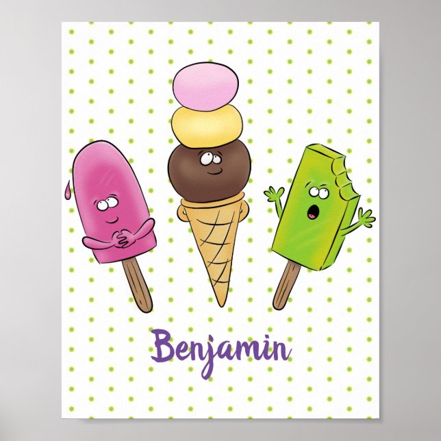 Niedliches Trio aus Cartoon-Eis Poster (Vorne)