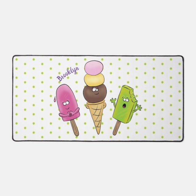 Niedliches Trio aus Cartoon-Eis Schreibtischunterlage (Vorderseite)